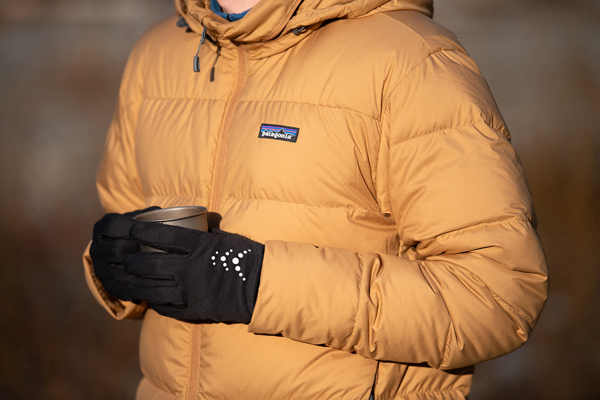 Fall hiking gear (wearing gloves while holding coffee)